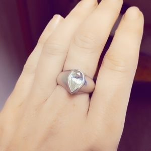 Vintage Mid-Century Modern Sterling Silver White Quartz Cocktail Ring- Size 6
